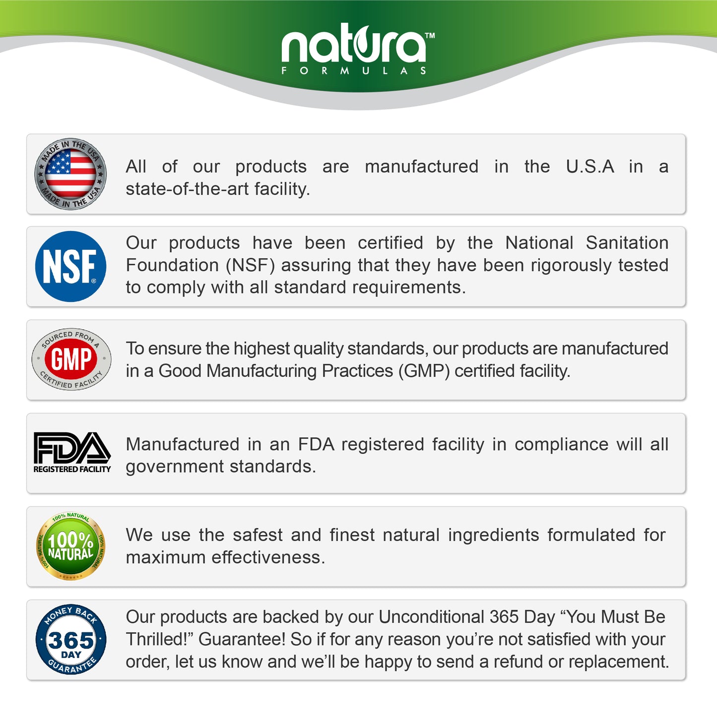 GMP, NSF and FDA Certified